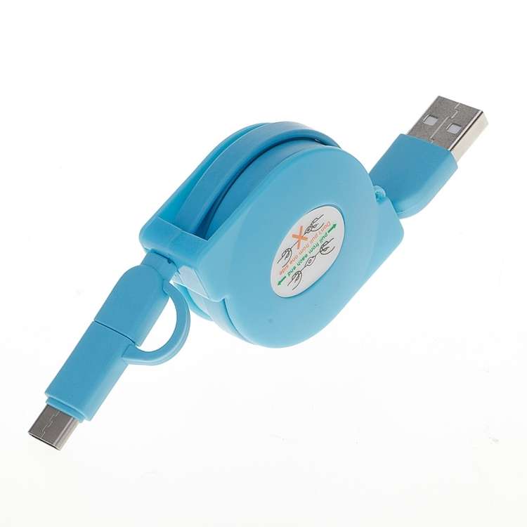 1m 2A Two in One Retractable Micro USB to Type-C Data Sync Charging Cable
