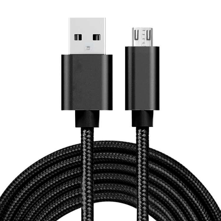 3A Woven Style Metal Head Micro USB to USB Data / Charger Cable, Cable Length: 3m(Black)