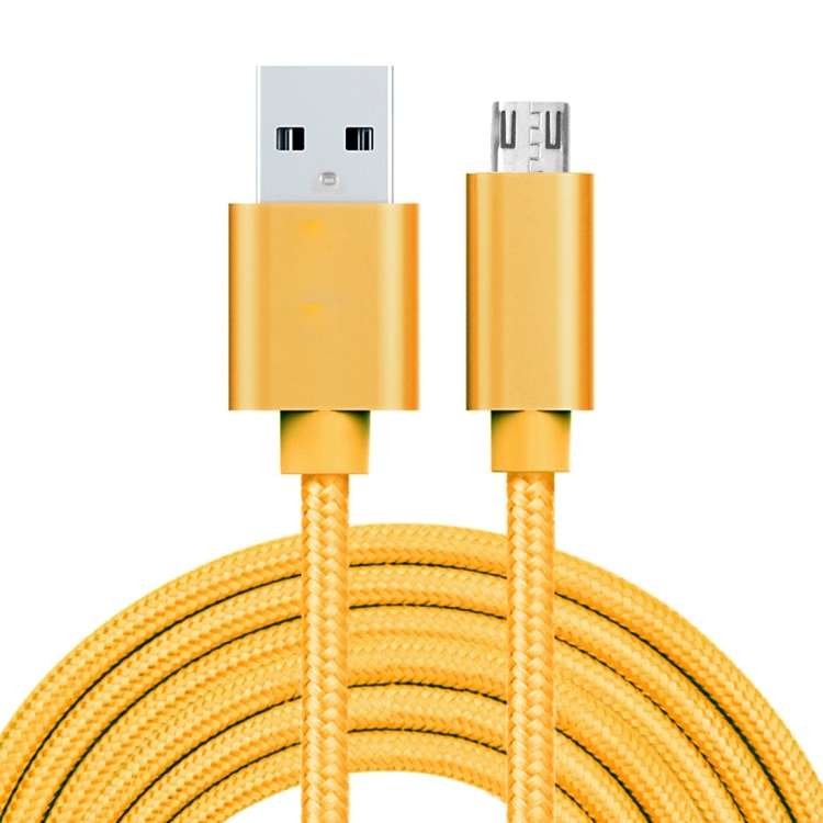 3A Woven Style Metal Head Micro USB to USB Data / Charger Cable, Cable Length: 3m(Yellow)