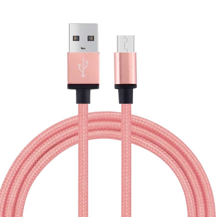 1m Woven Style Metal Head 58 Cores Micro USB to USB 2.0 Data / Charger Cable for Sam ... (Magenta)