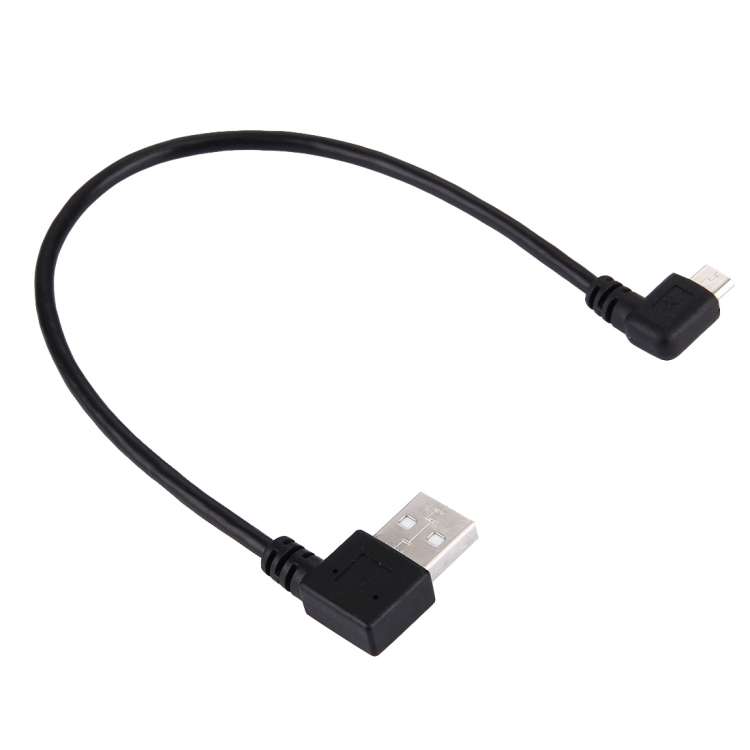 20cm USB 2.0 Male Bent Right Turn Reversion 90 Degrees to Micro USB Male Bent Data Charging Cable