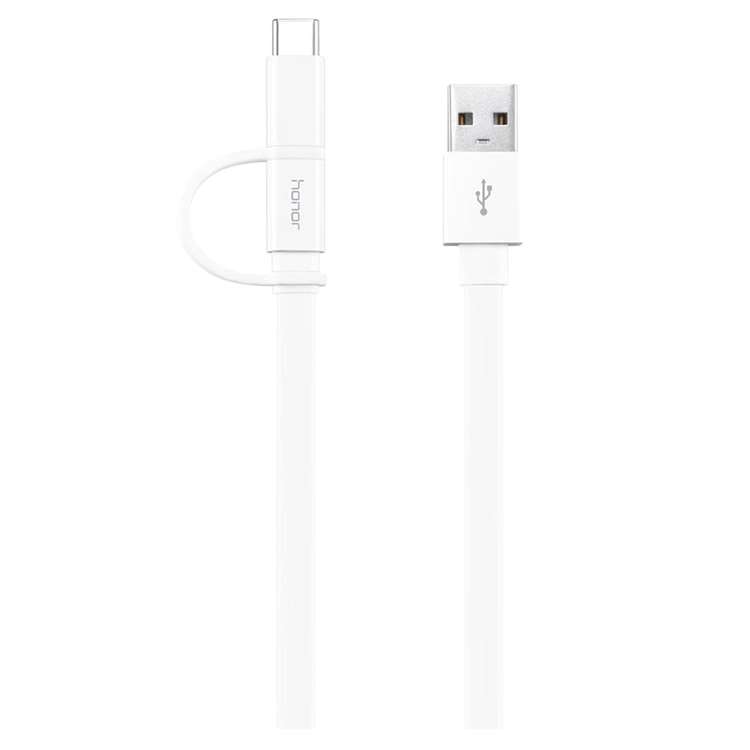 Original Honor AP55S 2 in 1 2A USB to USB-C / Type-C + Micro USB Interface Charging an ... (White)