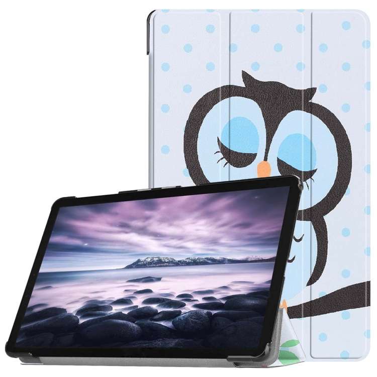 Blue Dots and Owl Pattern Horizontal Flip PU Leather Case for Galaxy Tab A 10.5 / T595 & T590, wit
