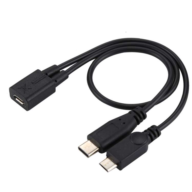 Micro USB Female to USB-C / Type-C Male + Micro USB Male Adapter Y Cable, Total Length: about 30cm