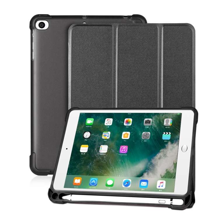 For iPad mini 5 / mini 4 / mini 3 / mini 2 / mini 3-folding Litchi Texture Horizontal ... (Black)