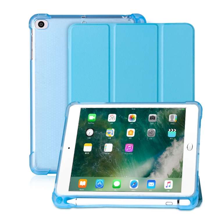For iPad mini 5 / mini 4 / mini 3 / mini 2 / mini 3-folding Litchi Texture Horizont ... (Sky Blue)