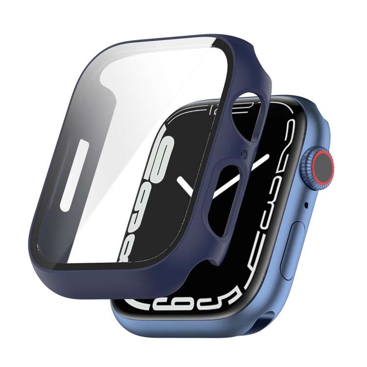 Shockproof PC Protective Case with Tempered Glass Film For Apple Watch Series 9 / 8 / 7 45mm(blue)