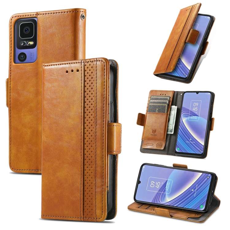 For TCL 40 SE CaseNeo Splicing Dual Magnetic Buckle Leather Phone Case(Khaki)