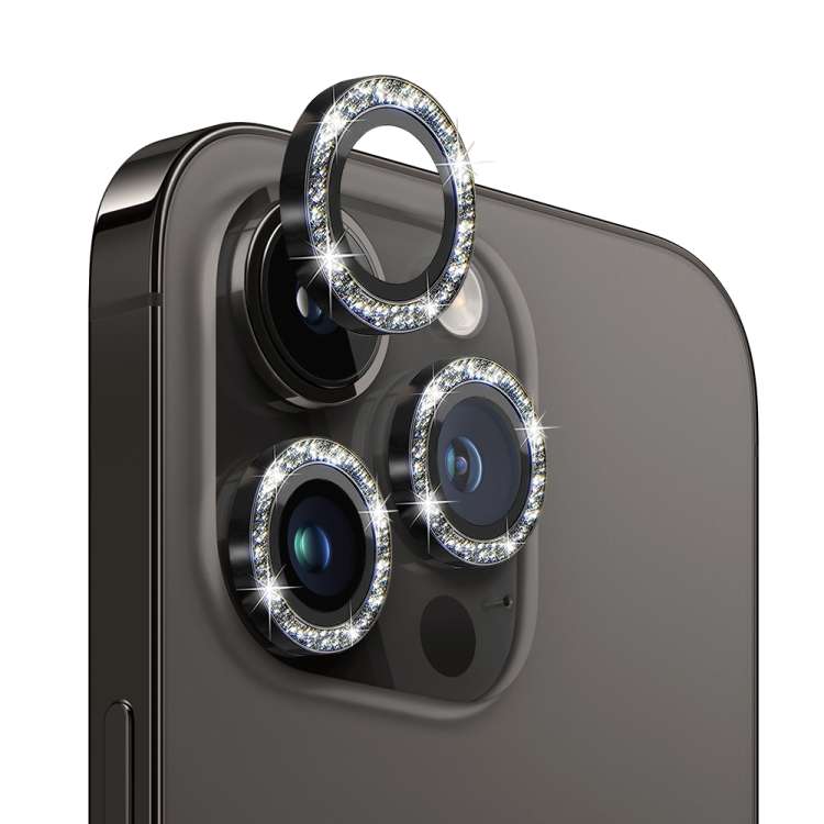 For iPhone 13 Pro / 13 Pro Max NORTHJO Camera Lens Protector Tempered Glass Bling Glit ... (Black)