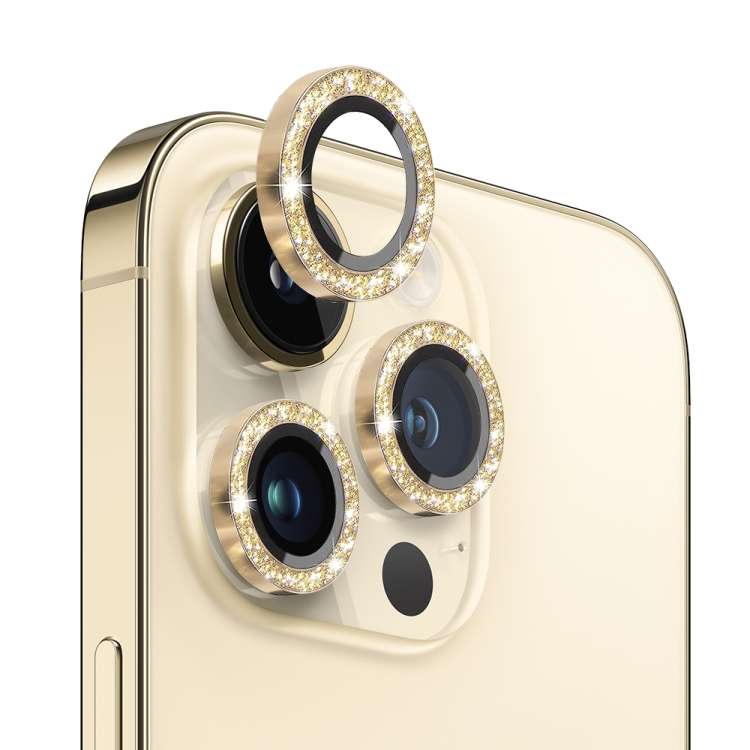 For iPhone 13 Pro / 13 Pro Max NORTHJO Camera Lens Protector Tempered Glass Bling Glitt ... (Gold)