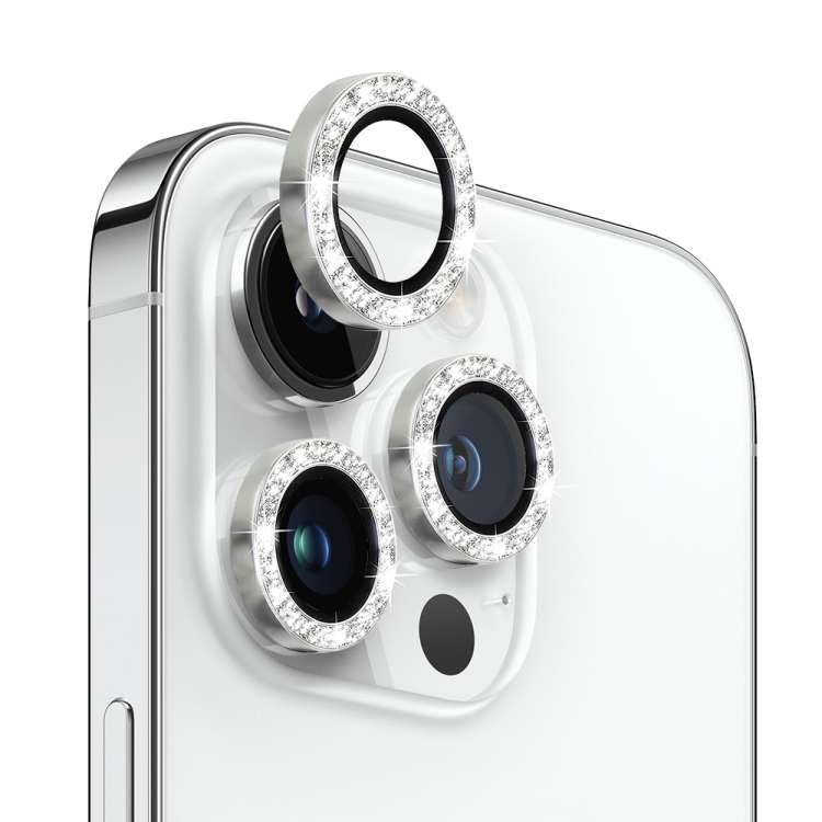 For iPhone 13 Pro / 13 Pro Max NORTHJO Camera Lens Protector Tempered Glass Bling Gli ... (Silver)