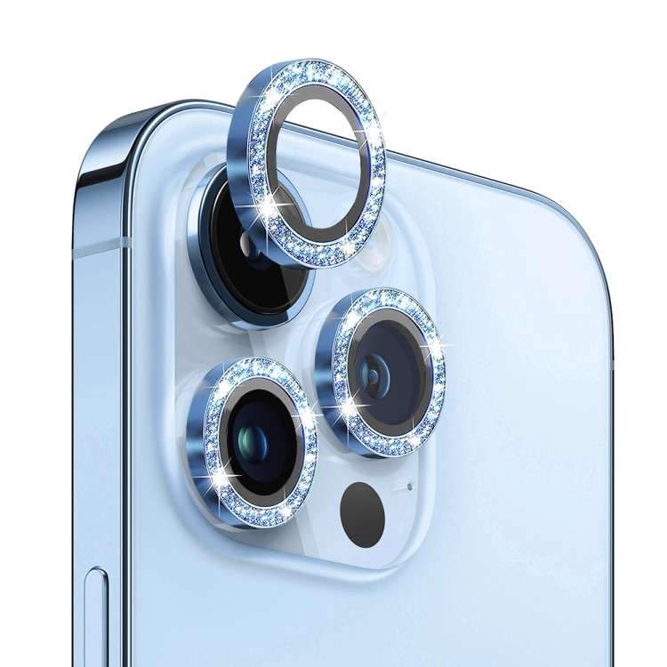 For iPhone 13 Pro / 13 Pro Max NORTHJO Camera Lens Protector Tempered Glass Bling Glitt ... (Blue)