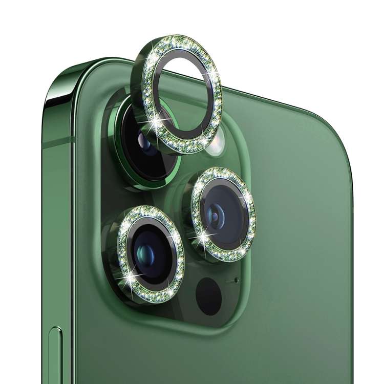 For iPhone 13 Pro / 13 Pro Max NORTHJO Camera Lens Protector Tempered Glass Bling Glit ... (Green)