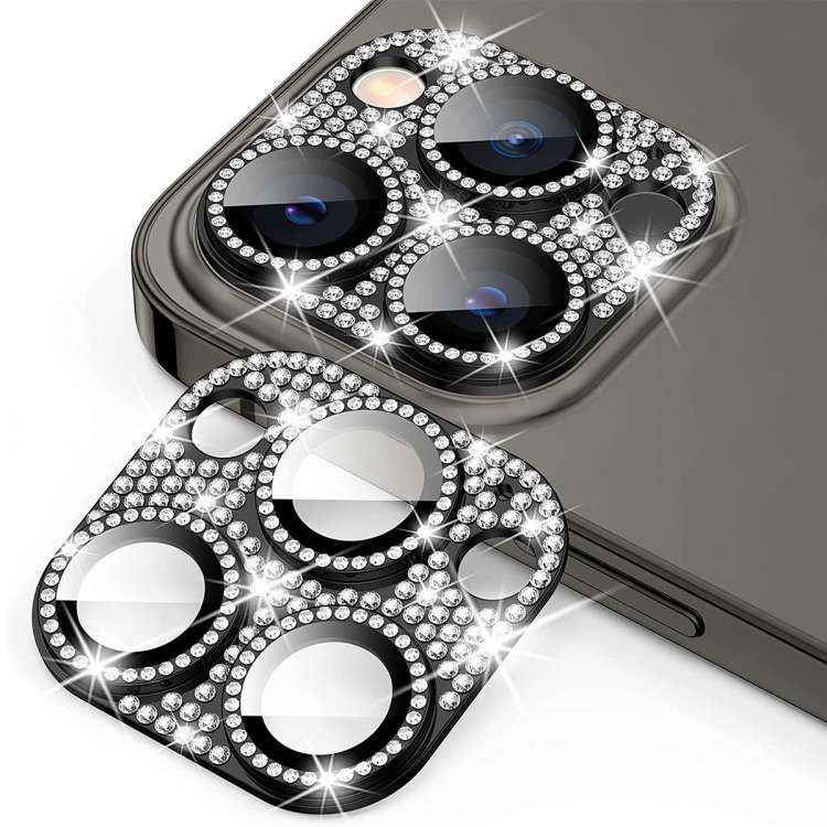 For iPhone 15 Pro / 15 Pro Max ENKAY Hat-Prince Blink Diamond Camera Lens Aluminium Al ... (Black)