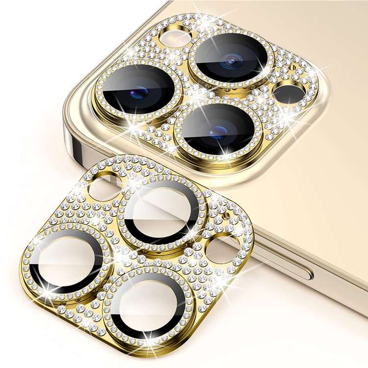 For iPhone 15 Pro / 15 Pro Max ENKAY Hat-Prince Blink Diamond Camera Lens Aluminium A ... (Golden)