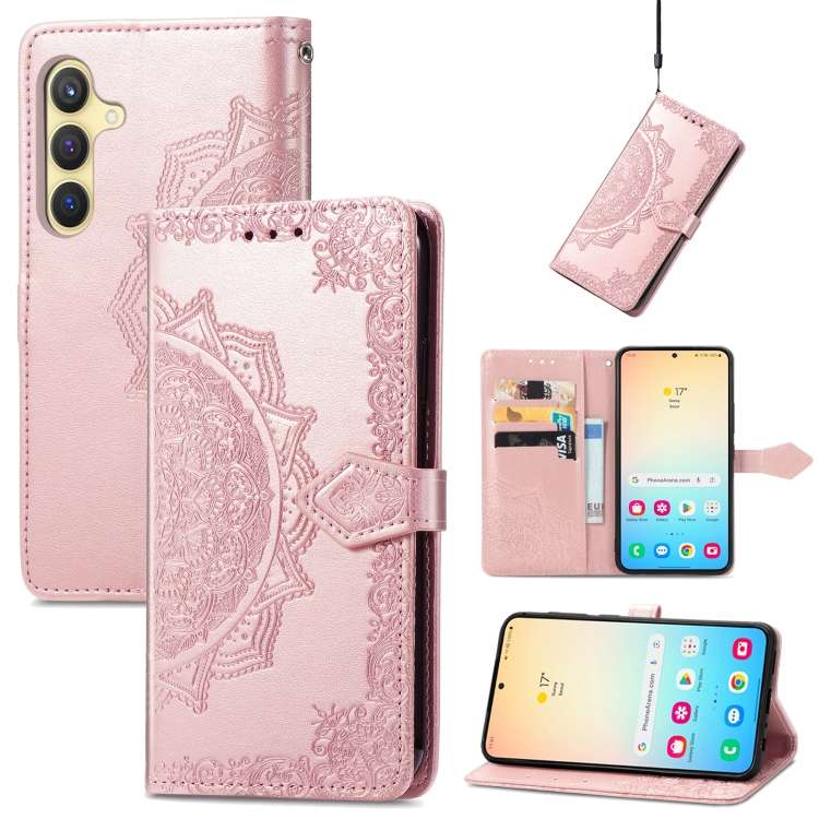 For Samsung Galaxy S24+ 5G Mandala Flower Embossed Leather Phone Case(Rose Gold)