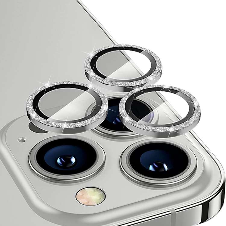 For iPhone 15 Pro / 15 Pro Max ENKAY Hat-Prince Glitter Rear Lens Aluminium Alloy Tem ... (Silver)