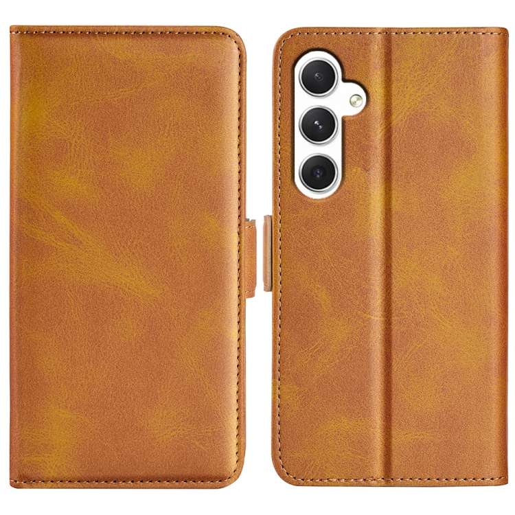 For Samsung Galaxy S24 5G Dual-side Magnetic Buckle Horizontal Flip Leather Phone Case(Yellow)