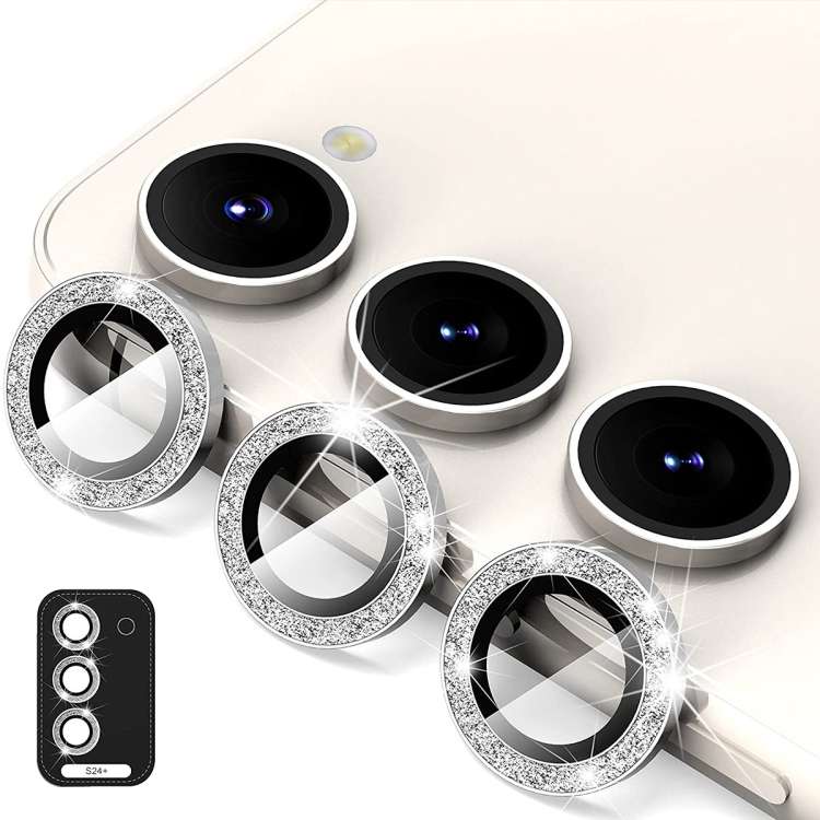 For Samsung Galaxy S24+ 5G ENKAY Hat-Prince 9H Rear Camera Lens Glitter Aluminium All ... (Silver)