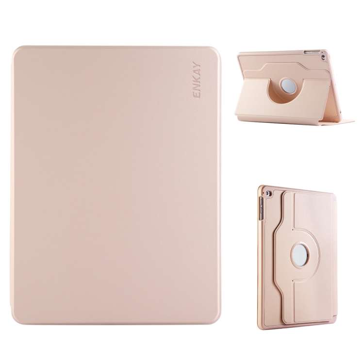 For iPad Air / Air 2 / 9.7 2017 / 2018 ENKAY 360 Rotation TPU Leather Smart Tablet Case ... (Pink)
