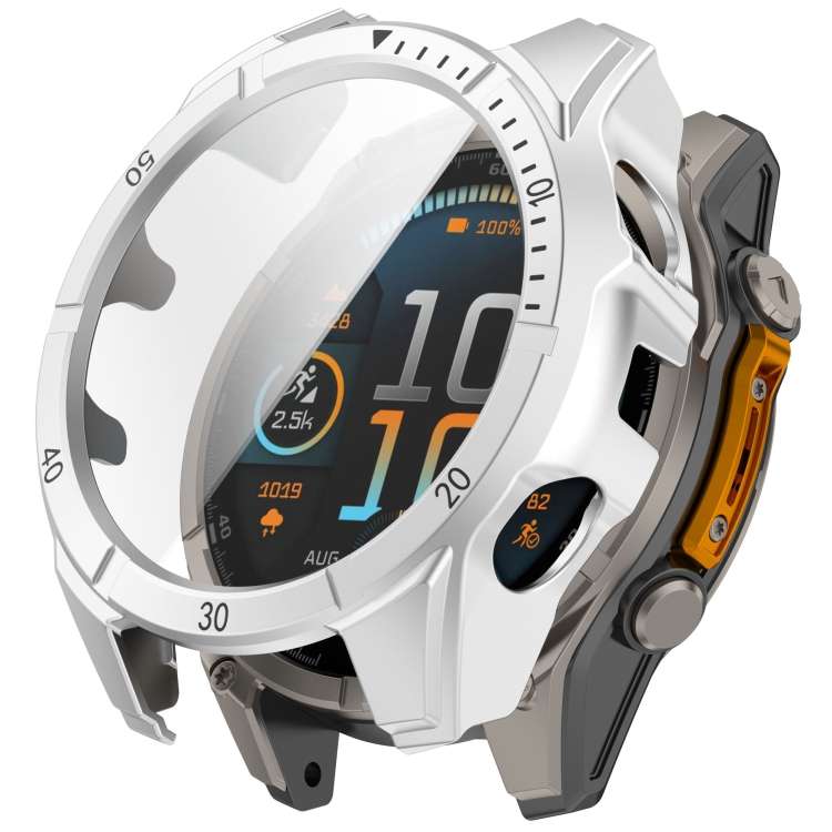 For Garmin Fenix 8 MIP 51mm Solar Scale Tempered Film Integrated PC Watch Case(Silver Black)