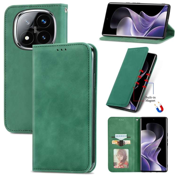 For Xiaomi Redmi Note 14 Pro+ 5G Retro Skin Feel Magnetic Flip Leather Phone Case(Green)