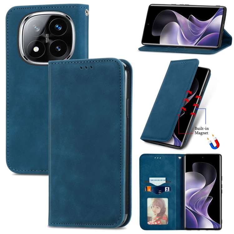 For Xiaomi Redmi Note 14 Pro+ 5G Retro Skin Feel Magnetic Flip Leather Phone Case(Blue)