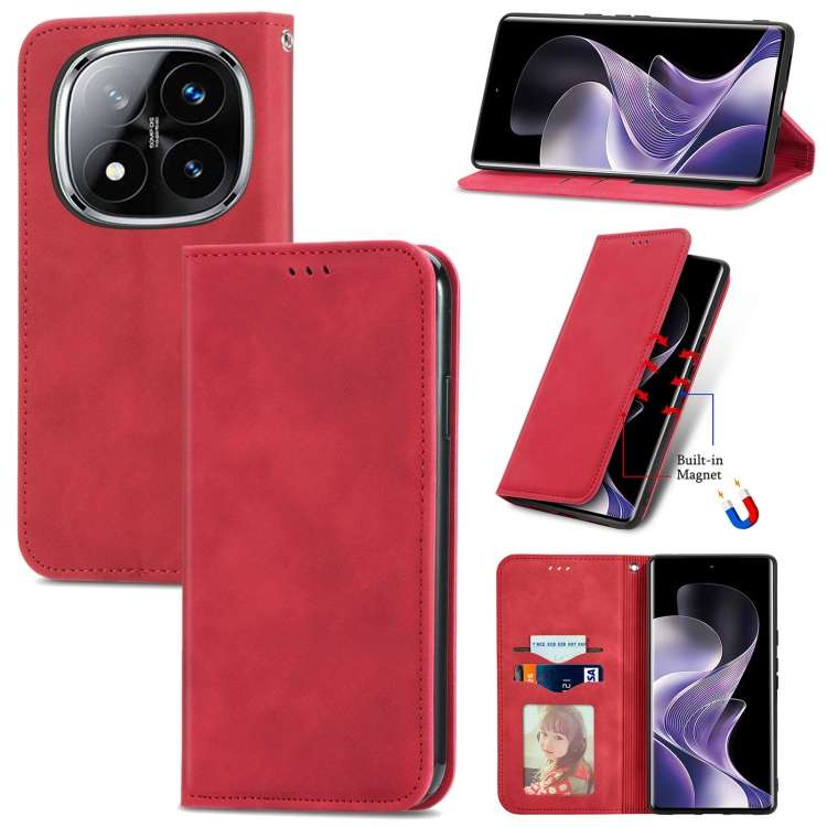 For Xiaomi Redmi Note 14 Pro+ 5G Retro Skin Feel Magnetic Flip Leather Phone Case(Red)