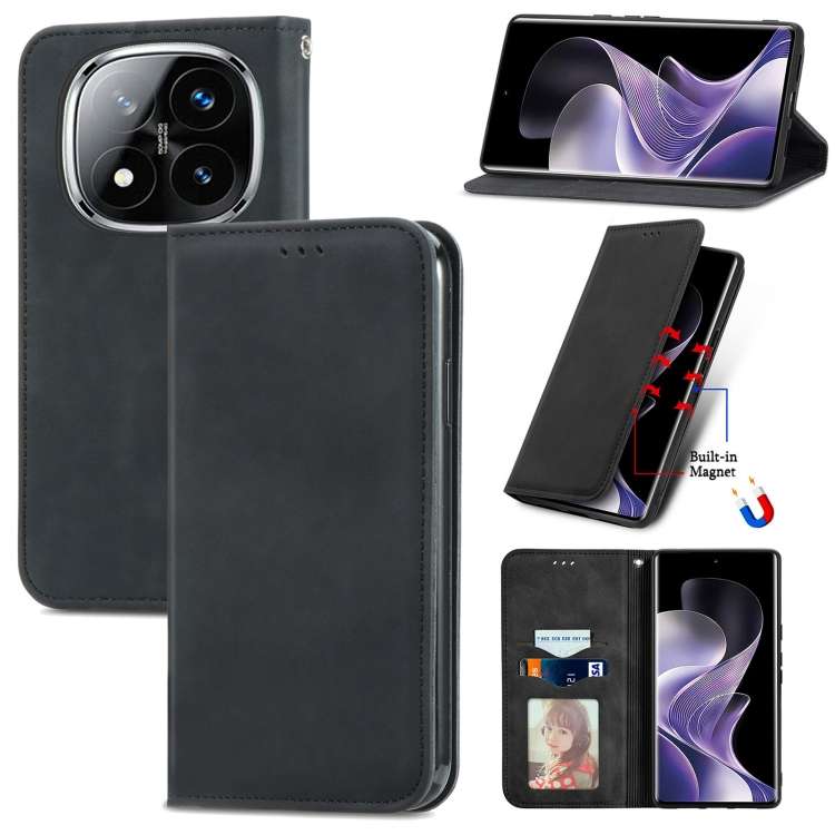 For Xiaomi Redmi Note 14 Pro+ 5G Retro Skin Feel Magnetic Flip Leather Phone Case(Black)