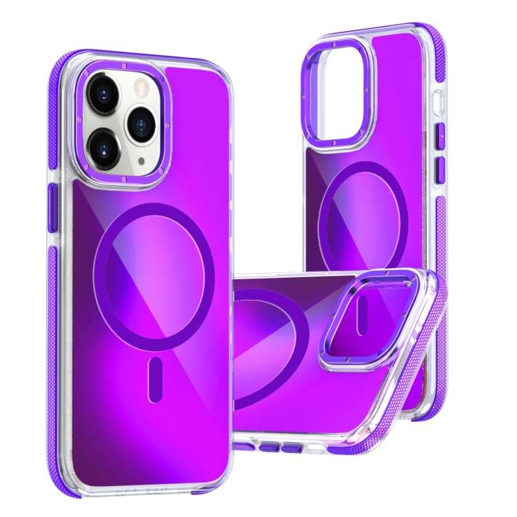 For iPhone 11 Pro Max Dual-Color Gradient Discolor MagSafe Phone Case(Purple)