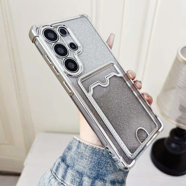For Samsung Galaxy S22 Ultra 5G Gradient Glitter Plating TPU Phone Case with Card Slot(Silver)
