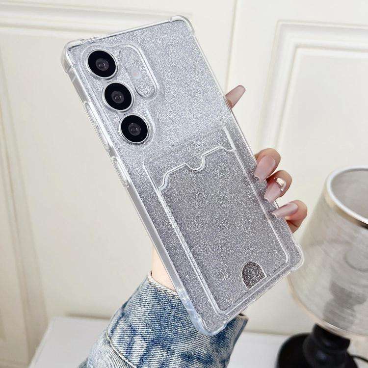 For Samsung Galaxy S24 5G Gradient Glitter Plating TPU Phone Case with Card Slot(Transparent)