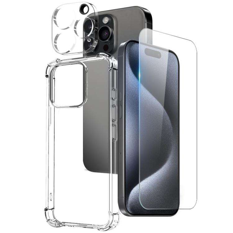 For iPhone 15 Pro Max NORTHJO 3 in 1 TPU Airbag Shockproof Phone Case with Screen Prot ... (Clear)