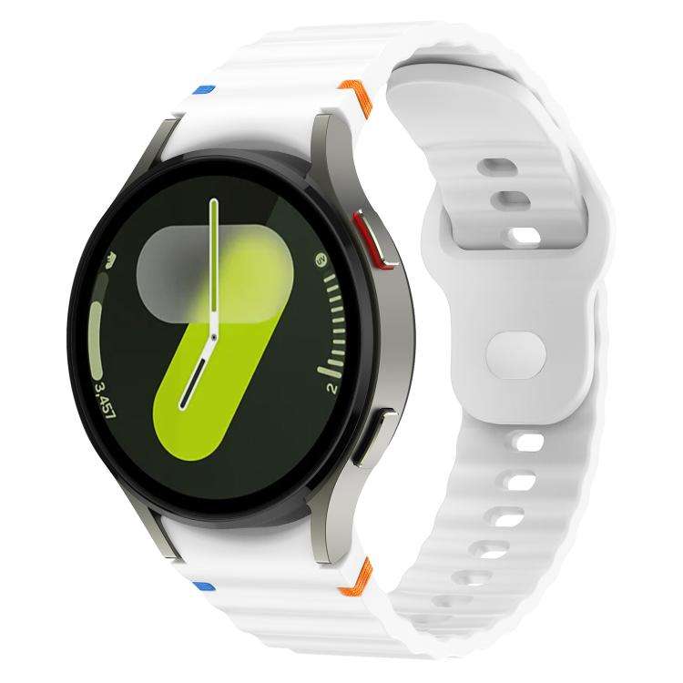 For Samsung Galaxy Watch 7 40mm / 44mm Wavy Grain Stitched Reverse Buckle 20m ... (Official White)
