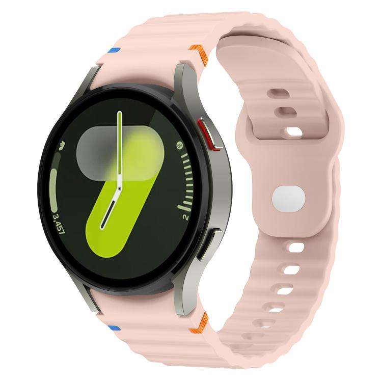 For Samsung Galaxy Watch 7 40mm / 44mm Wavy Grain Stitched Reverse Buckle 20mm Silicone ... (Pink)