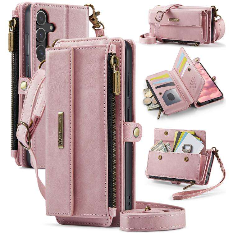 For Samsung Galaxy S25 / S24 5G CaseMe C39 RFID Blocking Zipper Wallet Leather Phone Ca ... (Pink)
