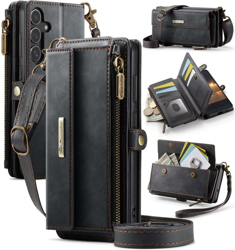For Samsung Galaxy S25 FE 5G CaseMe C39 RFID Blocking Zipper Wallet Leather Phone Case ... (Black)