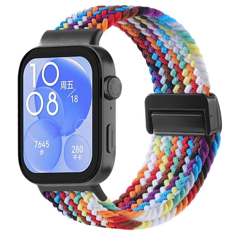 For Huawei Watch Fit 4 / Fit4 Pro / Fit3 Magnetic Buckle Loop Braid Watch Band(Rainbow)