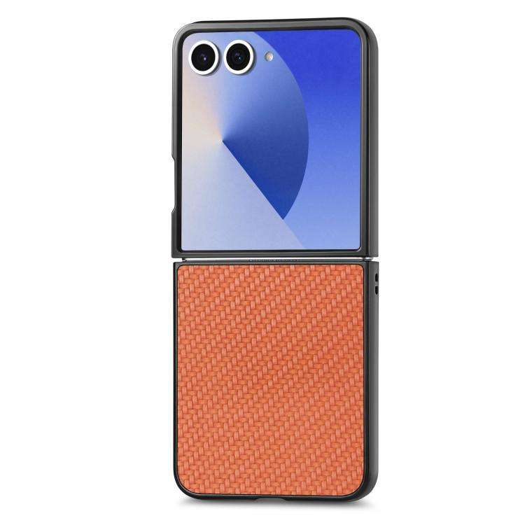 For Samsung Galaxy Z Flip 7 5G Carbon Fiber Texture Leather Back Phone Case(Brown)