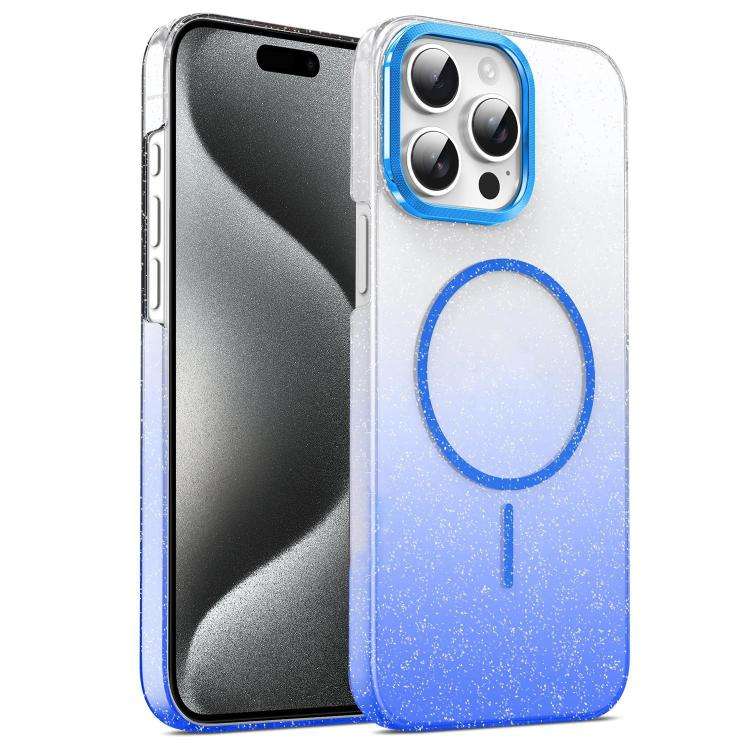 For iPhone 15 Pro Max Gold Diamond Glitter Gradient MagSafe Shockproof Phone Case(Blue)