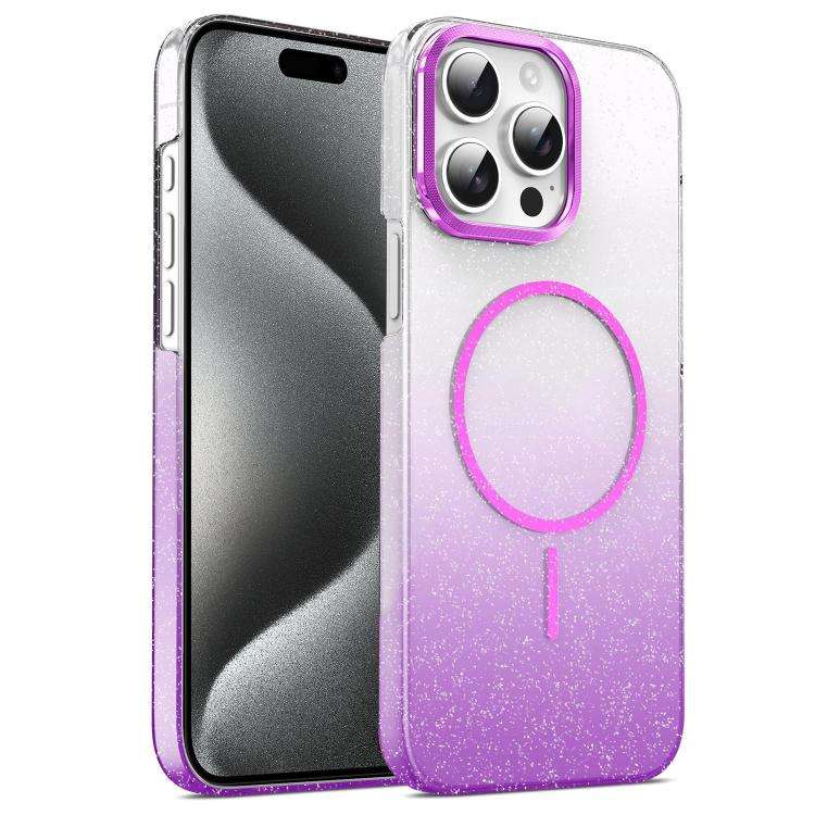 For iPhone 15 Pro Max Gold Diamond Glitter Gradient MagSafe Shockproof Phone Case(Purple)