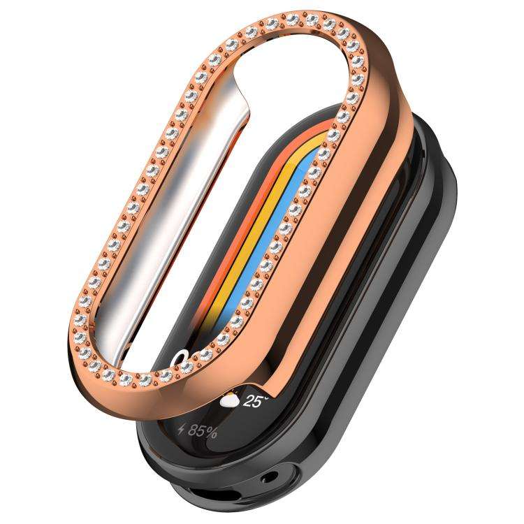 For Xiaomi Smart Band 10 / 10 NFC Single Row Diamond Half Coverage Hollow TPU Watc ... (Rose Gold)