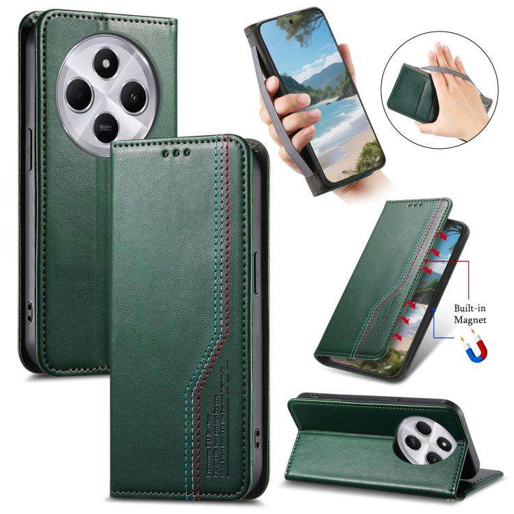 For Redmi 14C 4G / 5G Elastic Wristband Magnetic Suction Leather Phone Case(Green)