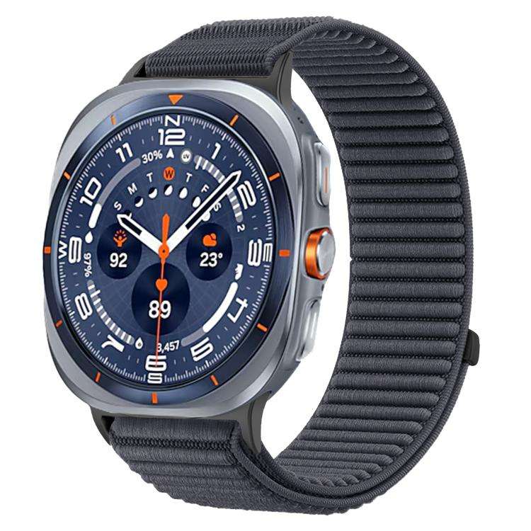 For Samsung Galaxy Watch Ultra 47mm / Ultra 2025 Woven Nylon Hook And Loop Fastene ... (Dark Grey)