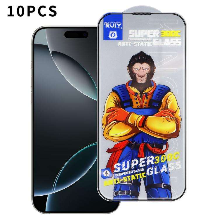 For iPhone 16 Pro 10pcs Armor 300C Ultra-Curved Anti-Static Anti-Dust Silk-Screened HD Tempered Gl