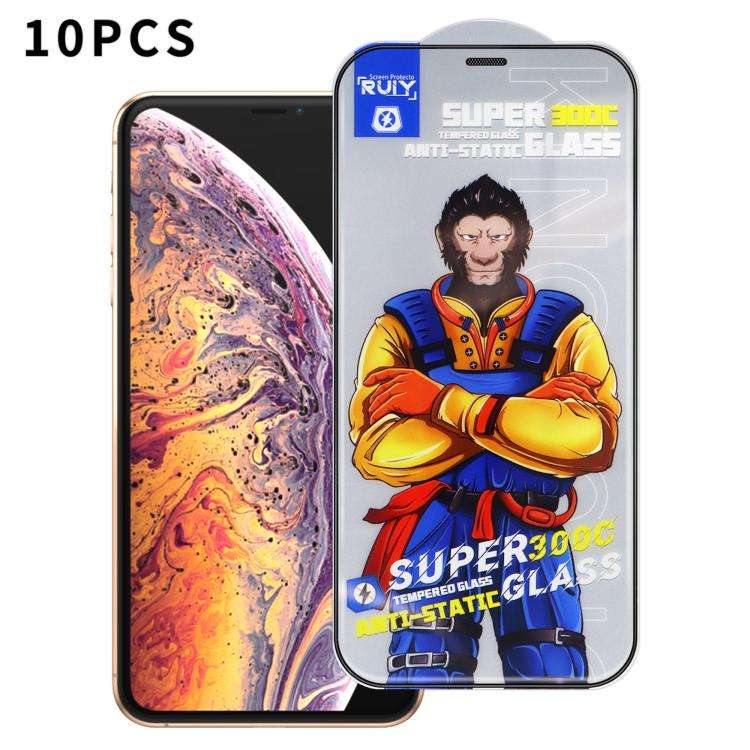 For iPhone XS Max 10pcs Armor 300C Ultra-Curved Anti-Static Anti-Dust Silk-Screened HD Tempered Gl