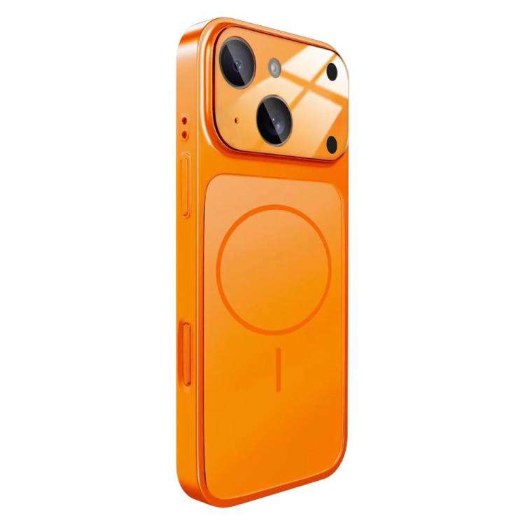 For iPhone 15 Change to 17 Big Lens Window Frosted MagSafe Phone Case(Orange)