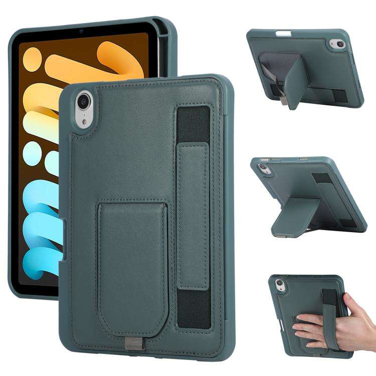 For iPad mini 2024 / mini 6 Hand Grip Holder Tablet Case with Pen Slot(Dark Night Green)