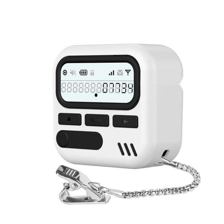 For AirPods 4 Retro Pager Style Earphone Protective Cover with Metal Chain(White)