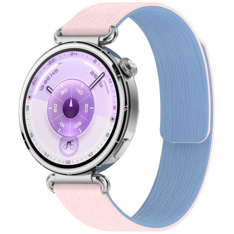 18mm Striped Soft Magnetic Silicone Watch Band(Pink Blue)
